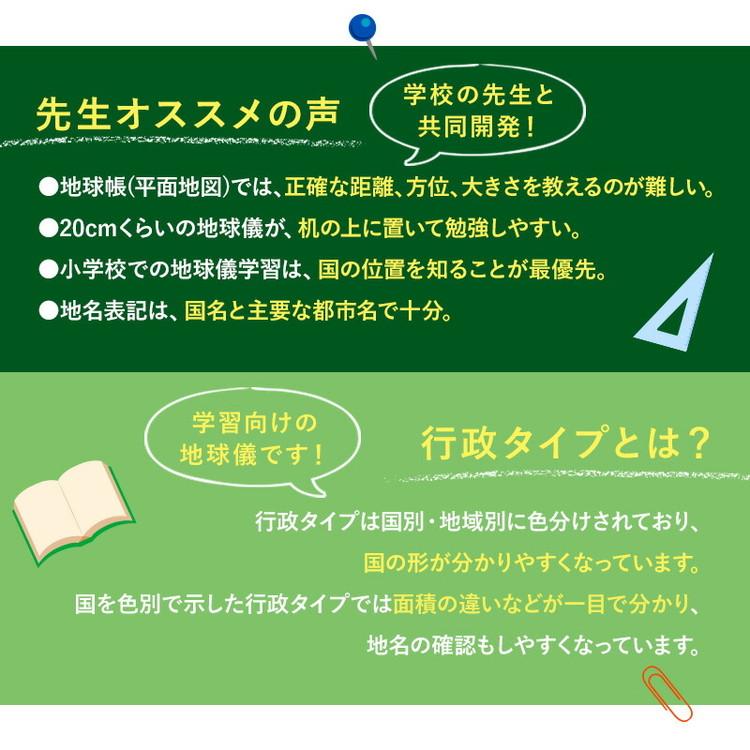 地球儀 レイメイ藤井 先生オススメ!!小学校の地球儀 径20cm 行政タイプ 地球儀スケール 地図帳 学習 レビュー&報告で定規セットプレゼント｜recommendo｜05