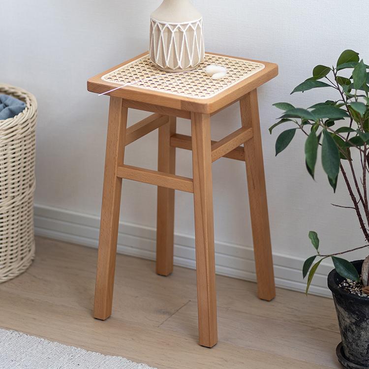 スツール 天然木 ラタン 幅25 奥行25 高さ45cm 完成品 軽量 コンパクト
