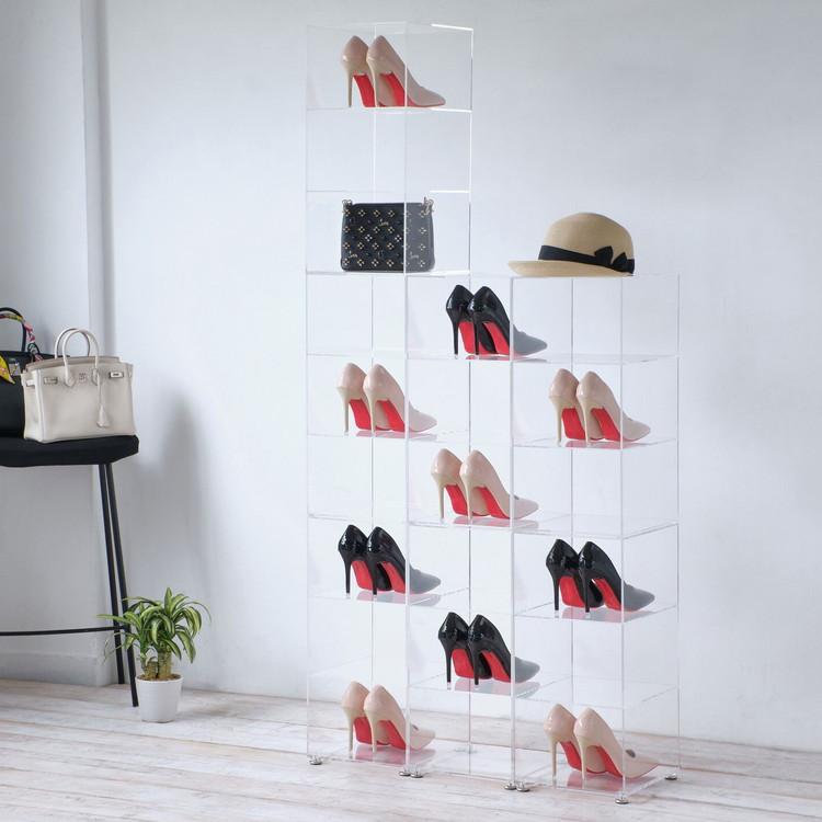 アクリル シューズラック 3段×2個組 透明 見せる収納 シューズケース