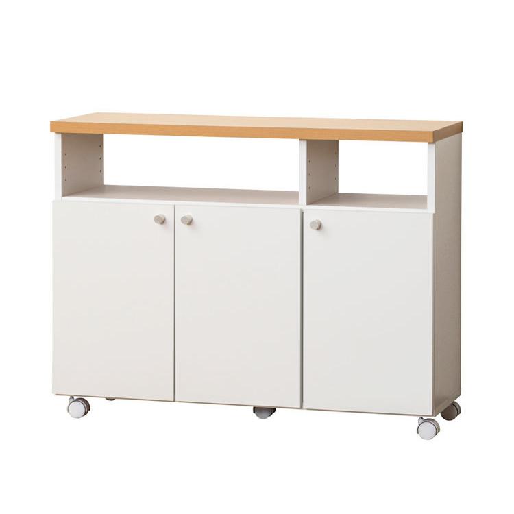 【美品】キャスター付きカウンターワゴン　幅90cm パモウナ 食器棚 幅90cm CW 完成品 キッチンカウンター 間仕切り