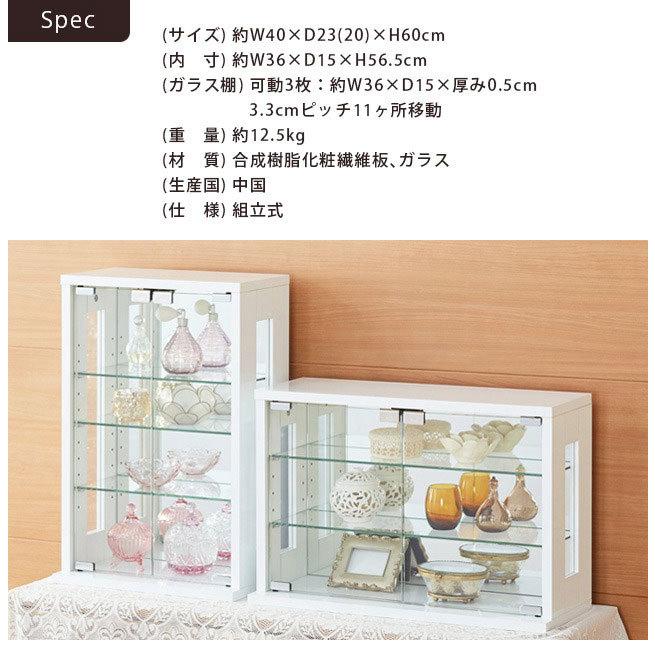卓上 コレクションケース 縦型 幅40 高さ60 背面ミラー ガラス棚