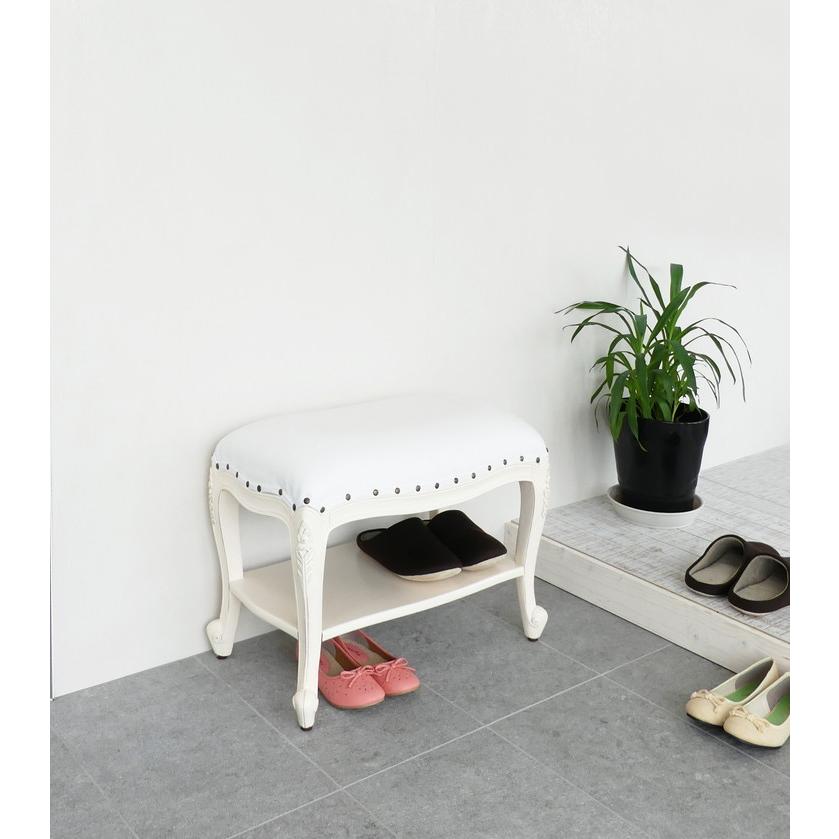 スツール アンティーク風 棚付ベンチスツール 完成品 腰掛 玄関