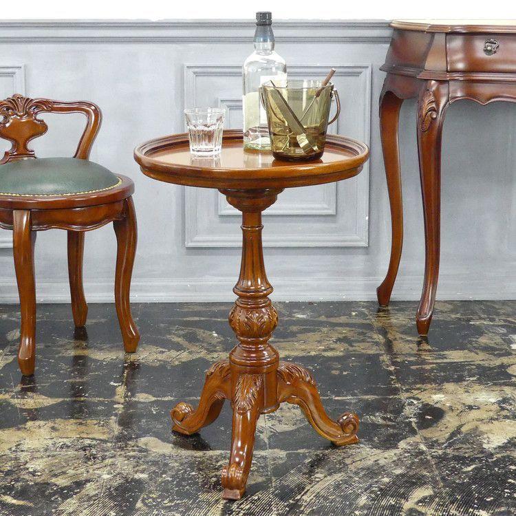 アンティーク 木製サイドテーブル サイドテーブル 直径43.5cm 完成品 マホガニー 天然木 ラッカー塗装