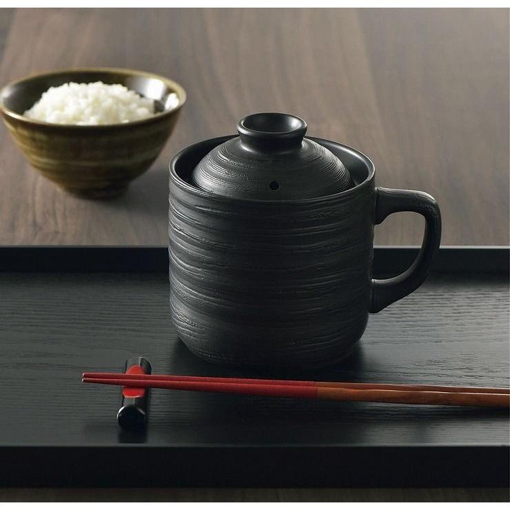 炊飯器 レンジ用 電子レンジ専用炊飯陶器 楽炊御膳 1合炊き T-01 黒色