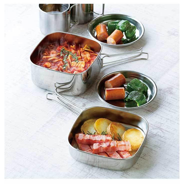 キャンプ 食器 ステンレス 6点セット 折りたたみ 収納袋付き SOLA 鍋