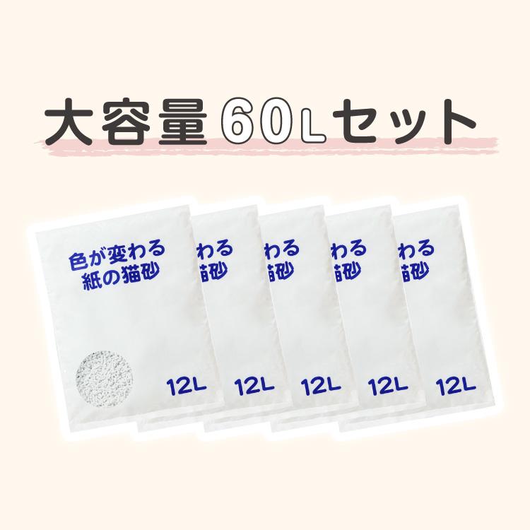 猫砂 紙 紙砂 60L 12L×5袋 日本製 国産 色が変わる 消臭 固まる 流せる トイレに流せる 燃やせる レビュー&報告でペット用ボディーシート3点プレゼント｜recommendo｜08