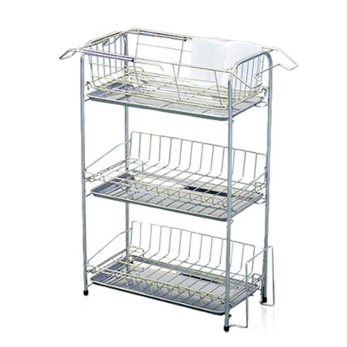 3 段バスケット式水切りラック 炭素鋼製 高 68-110cm 調節 シンク上用 3 段バスケット式水切りラック 炭素鋼製 高 68-110cm 調節