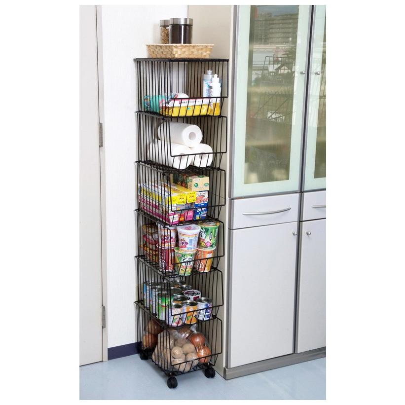 スタッキングバスケット 6段 キャスター付き キッチン収納 かご バスケット 台所 隙間ラック 収納ラック スチールラック 代引不可 リコメン堂 通販 Paypayモール