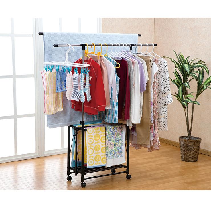 折りたためる ワンタッチハンガーラック2 物干しラック 洋服掛け 洗濯