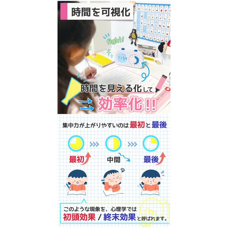 学習タイマー 勉強タイマー キッチンタイマー 勉強法 受験 試験 目覚まし時計 タイマー 静音設計  レビュー&報告で定規セットプレゼント｜recommendo｜05