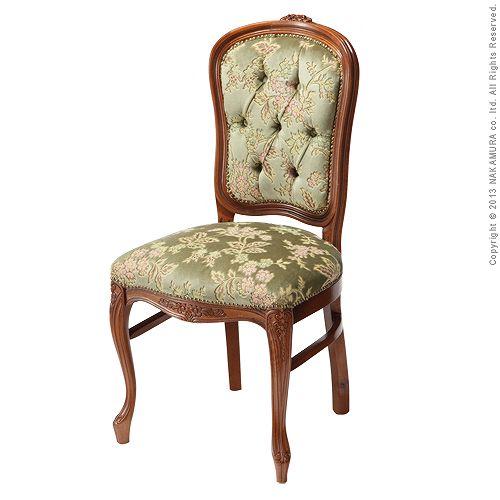 g8 イタリア家具 花柄彫刻 リベット打ちダイニングチェア 木製椅子 ビンテージ イタリア ダイニングチェア グリーン・金華山 木製 完成品 イス