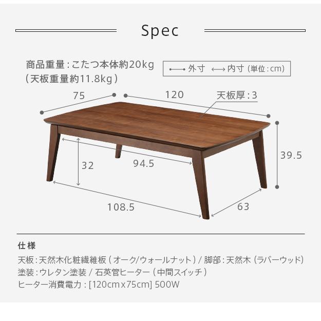 こたつ 北欧 デザイン スクエア イーズ 単品 120x75cm SAI 彩 コタツ テーブル 座卓 こたつテーブル 長方形 アウトドア おしゃれ 北欧 代引不可_14