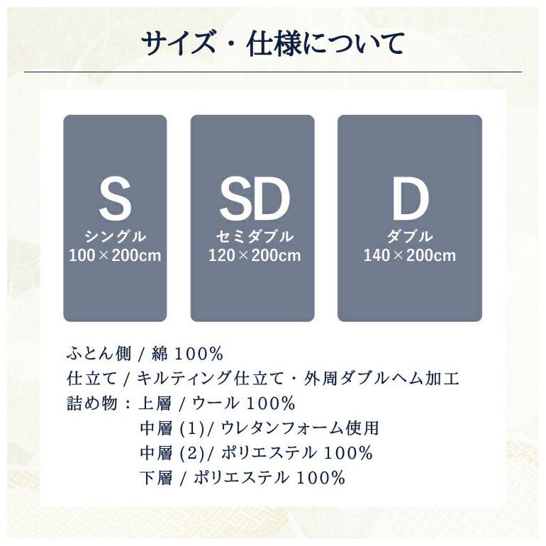 至福の眠り 丸八真綿 4層 羊毛 敷き布団 セミダブル 日本製 マルハチ 布団 マットレス ベッド 敷き 国産 極厚 プロ用寝具 夏 除湿 羊毛敷布団 ホテル 代引不可_14