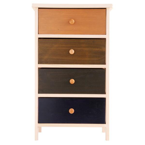 桐と白タイルのカラフル収納チェスト 4段 桐材 天然木 衣類収納 カラフル引き出し 防水 防虫 湿気に強い 完成品 自由にコーディネート | リコメン堂