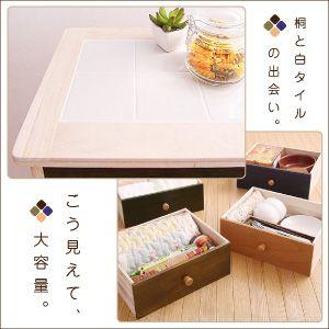 桐と白タイルのカラフル収納チェスト 4段 桐材 天然木 衣類収納 カラフル引き出し 防水 防虫 湿気に強い 完成品 自由にコーディネート | リコメン堂 | 02