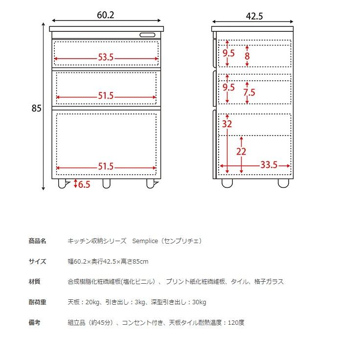 ブランド登録なし - キッチンチェスト 差し込み付き添い人 御厨子所仕合わせ Semplice センプリチェ 幅60糎 領域台 領域手押し車 御厨子所手押し車 手押し車 代引不可