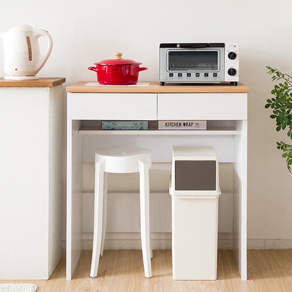 引き出し付き ごみ箱上ラック Semplice センプリチェ 幅80cm コンセント2個口付き キッチンカウンター レンジ台 キッチン収納 代引不可