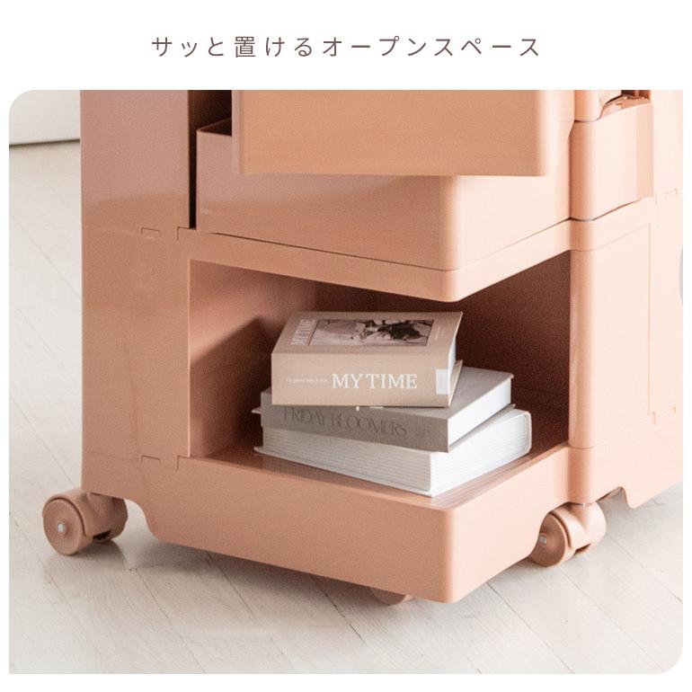 マルチワゴン Pluna プルーナ ハイタイプ キャスター付き四面収納ワゴン 仕切り天板 180度回転 プッシュ式スライドトレー サイドポケット 大容量 代引不可の画像