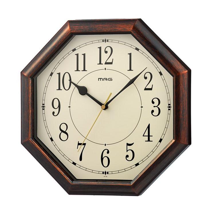 ノア精密 MAG電波掛時計 ネオオクターゴ W-739 BR-Z ブラウン 八角時計