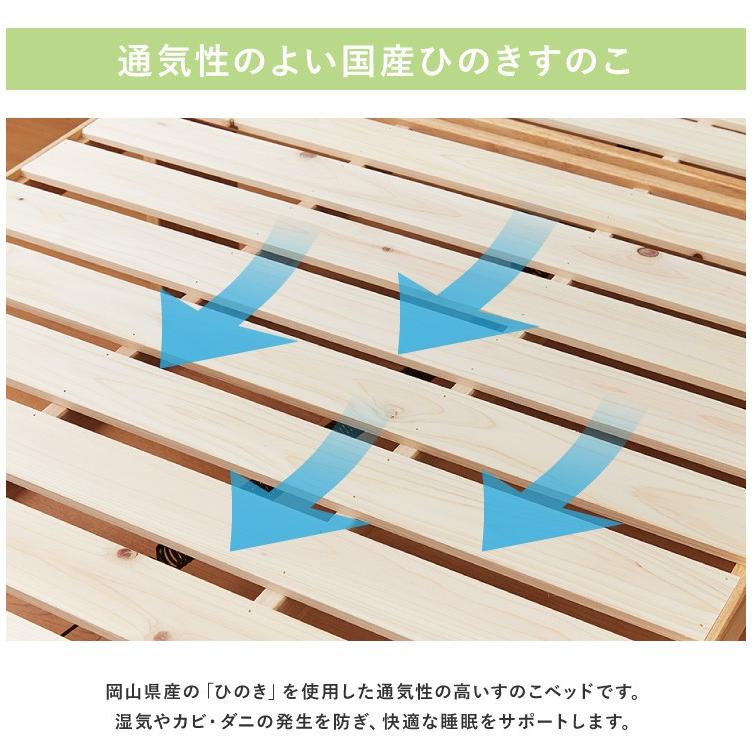 中居木工 日本製 折りたたみ すのこ ベッド ひのき ハイタイプ ワイド