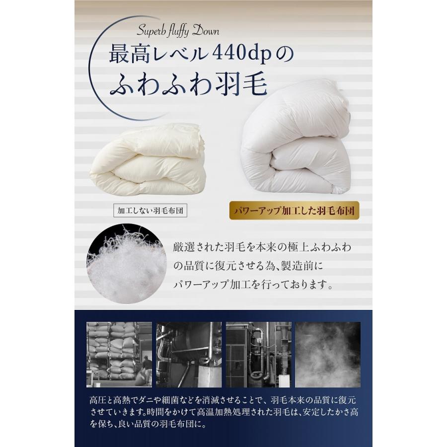 羽毛布団 95% dp440以上 1.0kg シングル 7年保証 日本製 抗菌 消臭 アレルG加工ホワイトダックダウン CILブラックラベル かさ高180mm以上 代引不可｜recommendo｜08