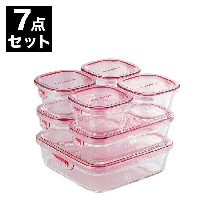 イワキ iwaki 耐熱ガラス 保存容器 グラスコンテナ 7個セット ピンク