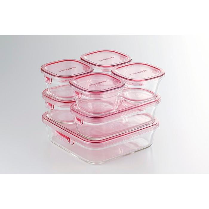イワキ iwaki 耐熱ガラス 保存容器 グラスコンテナ 7個セット ピンク