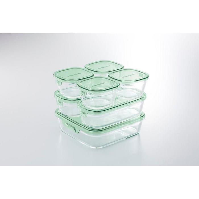 イワキ iwaki 耐熱ガラス 保存容器 グラスコンテナ 7個セット グリーン