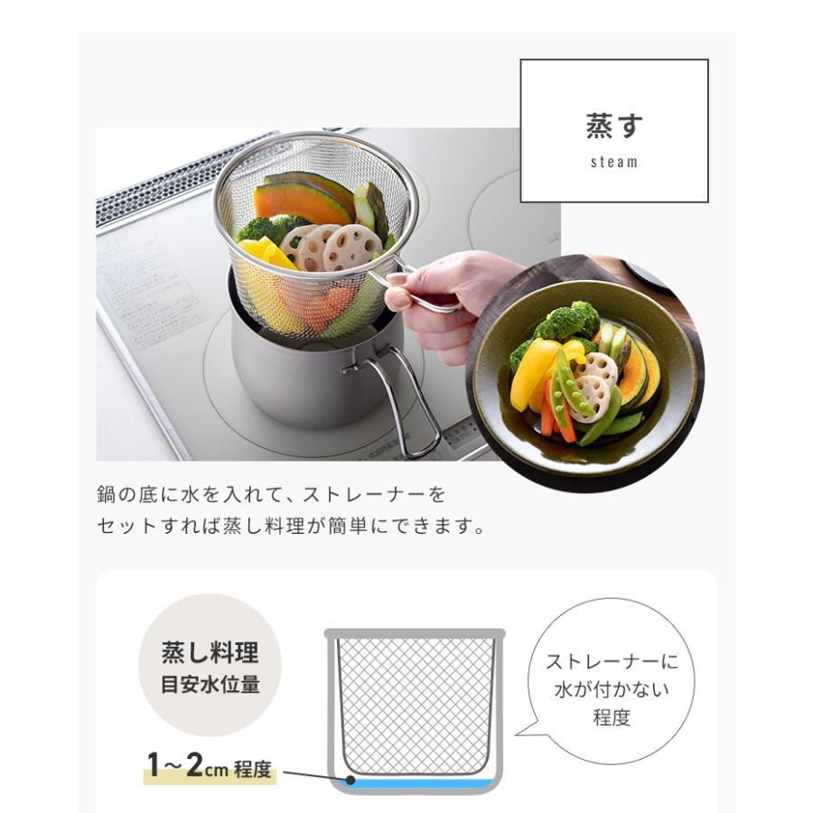 日本製 燕三条 マルチポット ストレーナー ステンレス 14cm 深型 ガラス蓋 ガス火 IH対応 2.1L 逸品物創 鍋 ざる コンパクト レビュー&報告で燕三条製トング｜recommendo｜08