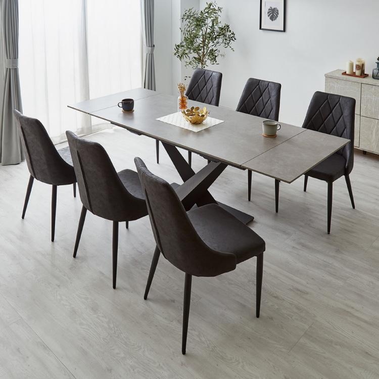 セラミック 両側伸長式ダイニングテーブル 幅140~200 単品 伸縮 4人