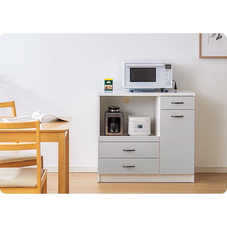 日本製 キッチンカウンター 90 完成品 スライドレール ゴミ箱付き