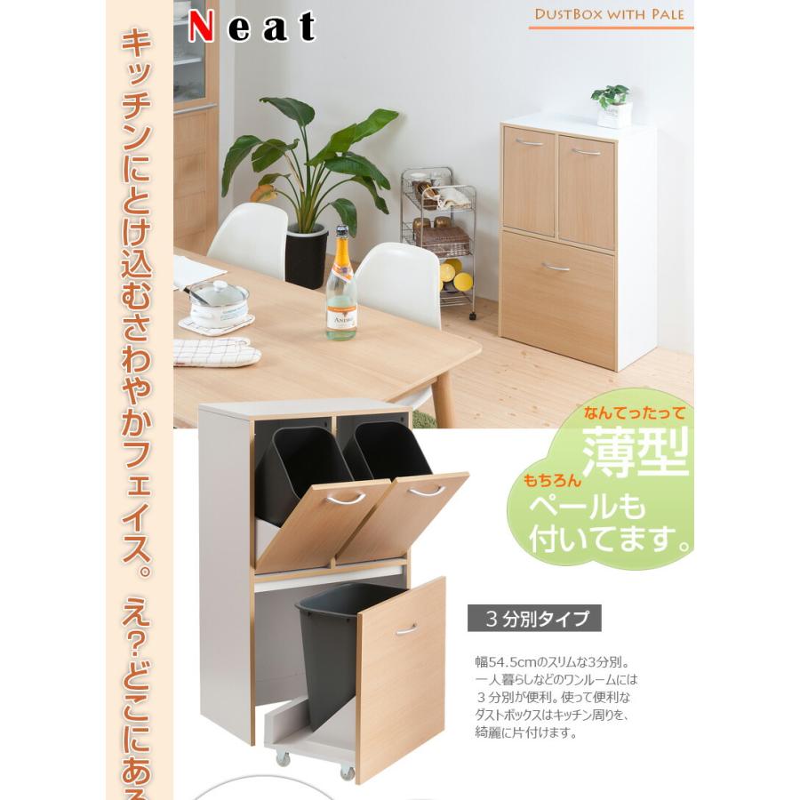 リコメン堂 neat 3分割 ダストボックス ナチュラル ゴミ入れ 幅54.5