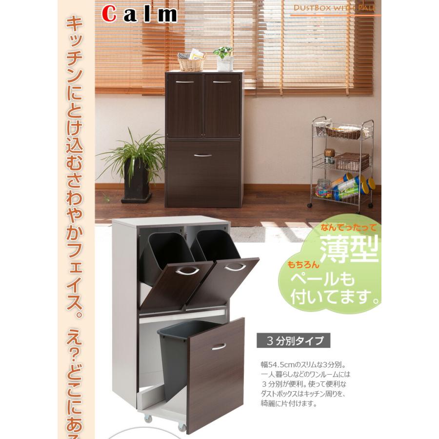 calm 3分割 ごみ入れ ダークブラウン 幅54.5 ダストボックス 三分割 