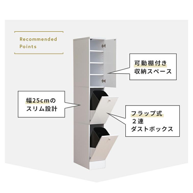 Face ダストボックス 28L 幅25cm スリム 2分割 分別 フラップ式 可動棚