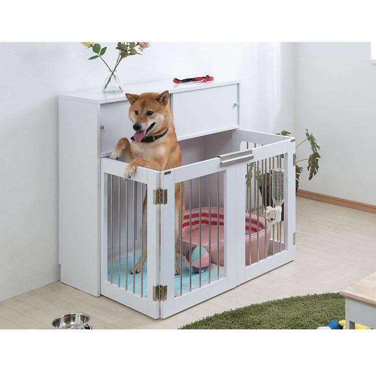 face 折りたたみ式ペットゲージ ホワイト 引き戸収納庫付き 犬 猫