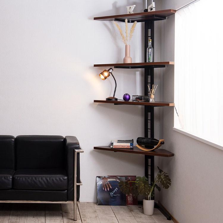 grace 突っ張りコーナーラック 幅90 4段 ブラウン 高さ調節 日本製