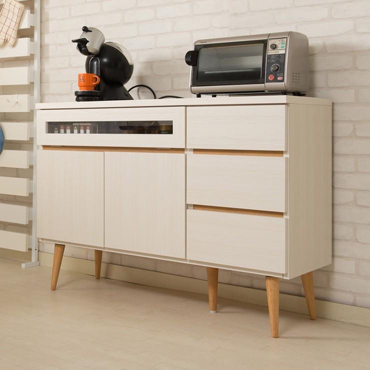 日本製 キッチンカウンター 幅110cm ホワイト 家電型タイプ 完成品 組み立て不要 ガラス窓付きレンジ台 レンジラック 大型レンジ 代引不可