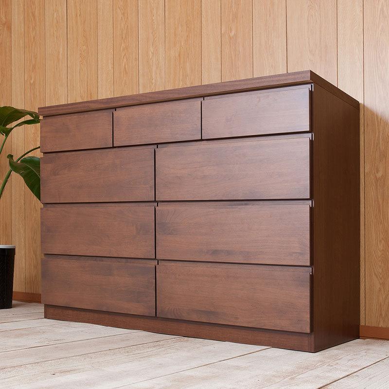 日本製 国産 完成品 天然木アルダー材 無垢板 幅120 4段 ハイチェスト