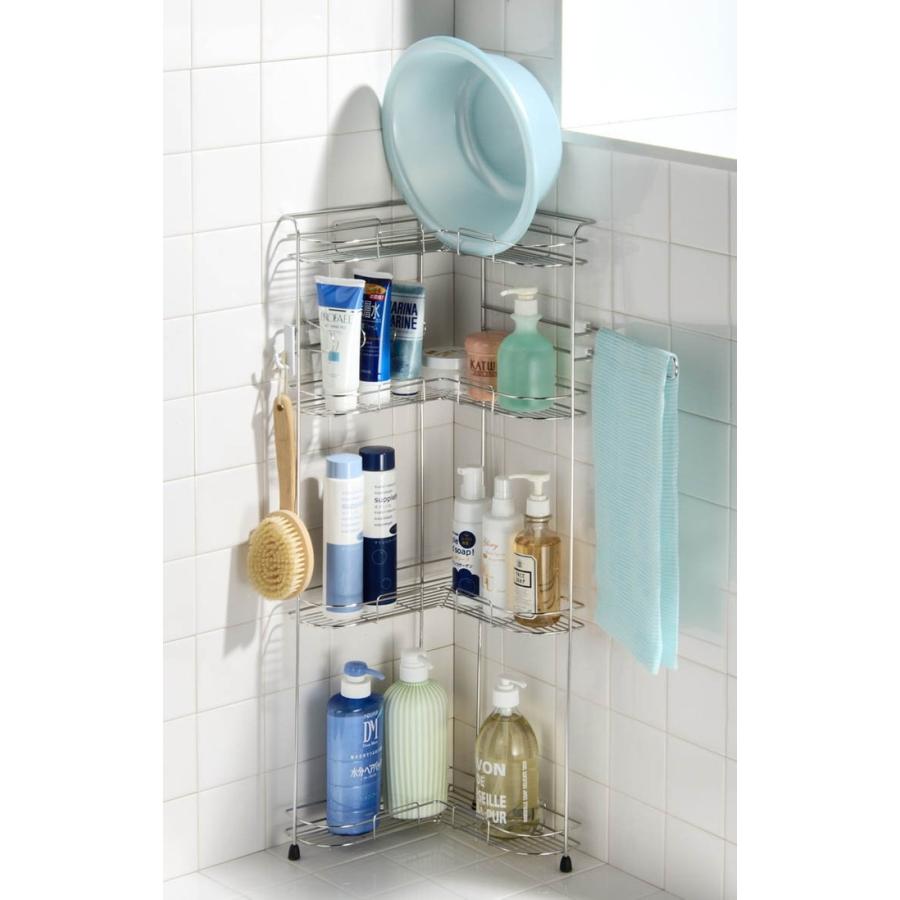 オークス 日本製 コーナーシャンプーラック4段 L字型 ラック ボトルスタンド タオル掛け フック 省スペース スッキリ 浴室 コーナー 収納 おしゃれ リコメン堂 通販 Paypayモール