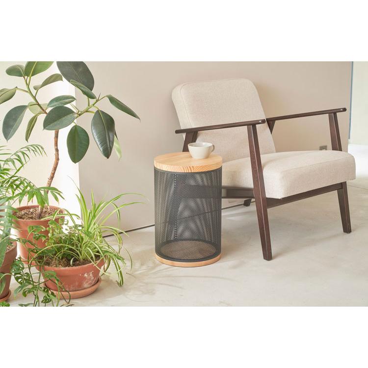 収納スツール 耐荷重100kg スチール×天然木 幅30cm 見えるメッシュ式