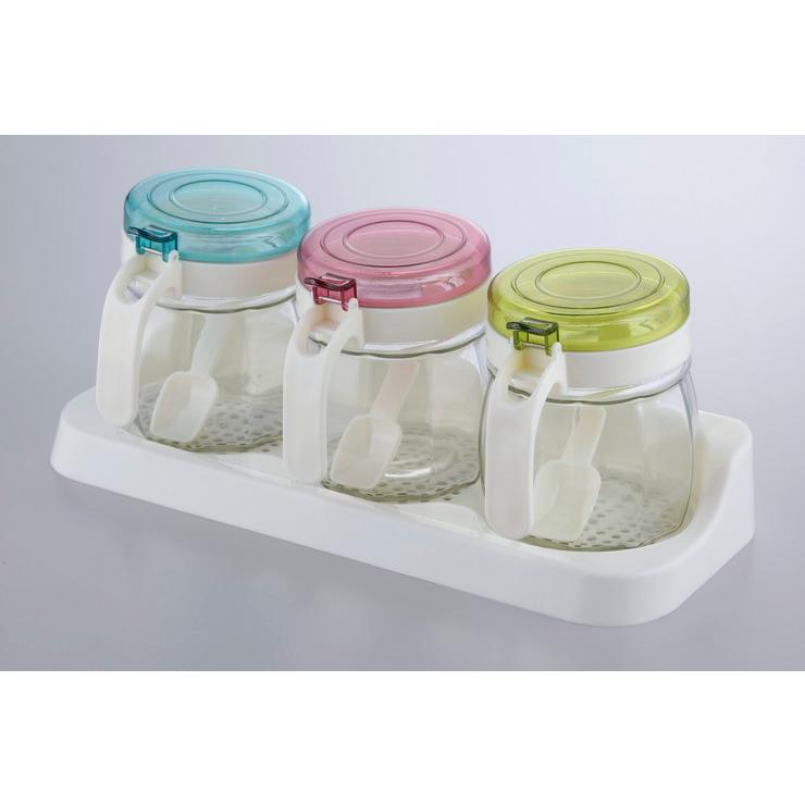 調味料カップ 3個セット ガラス製 カラフル スプーン付き トッピング