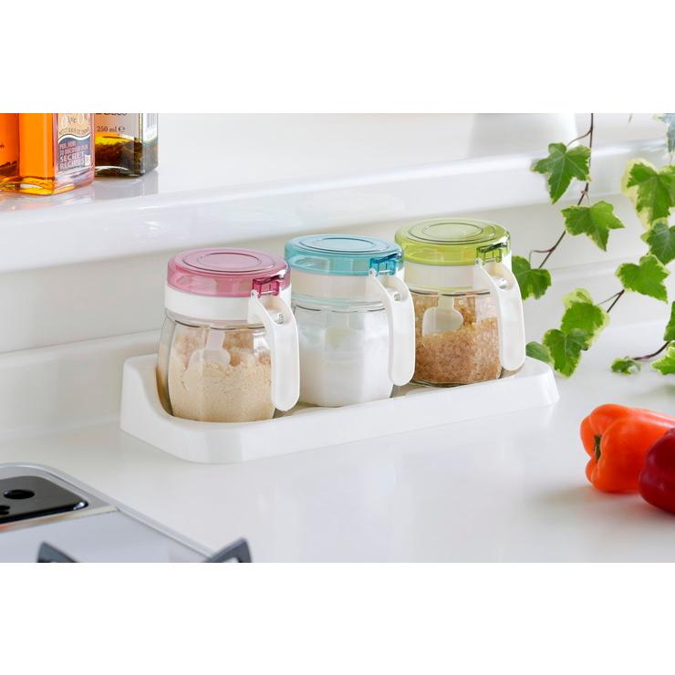 調味料カップ 3個セット ガラス製 カラフル スプーン付き トッピング