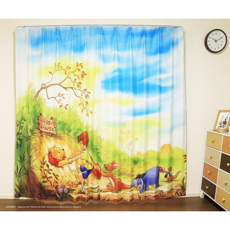 カーテン　くまのプーさん柄 MORIPiLO ディズニー 遮光カーテン 幅100x110cm丈 2枚組 くまのプー
