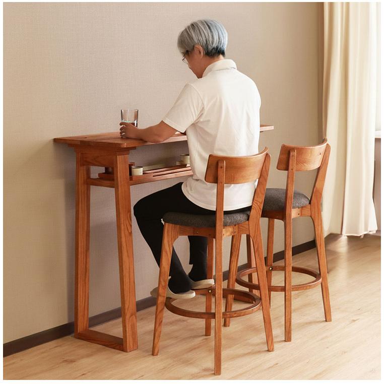 カウンターテーブル 3点セット 幅115cm チェア2脚 木製 レッドオーク