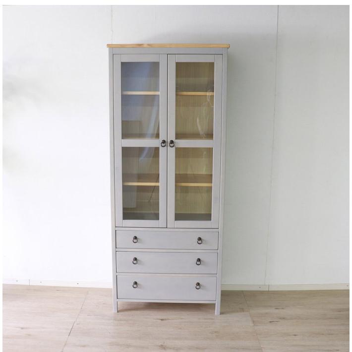 キャビネット 北欧調 幅80cm カップボード アンティーク調 組立品 収納