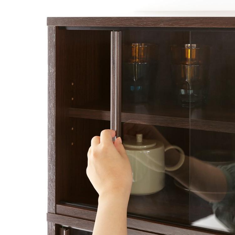 白井産業 食器棚 ミニ 幅57cm 高さ38cm ニカップボード ガラス引き戸