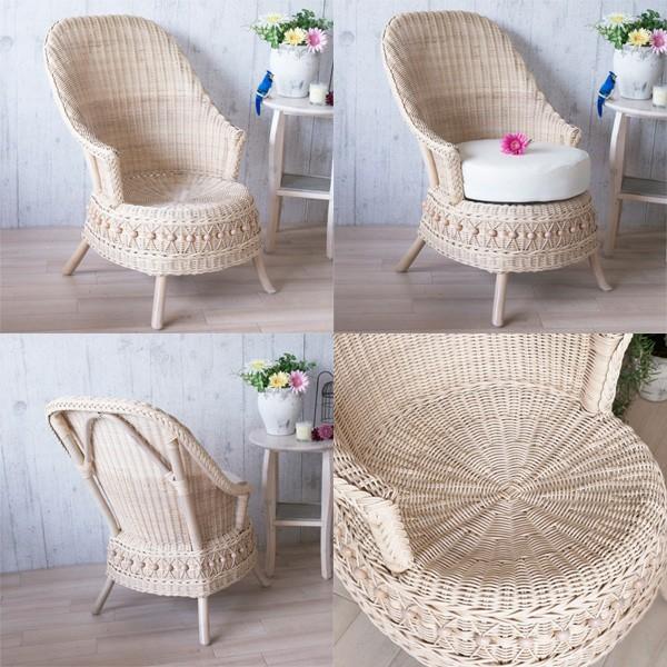 フィオーレ パーソナルチェア (ホワイトウォッシュ) 籐家具 イス