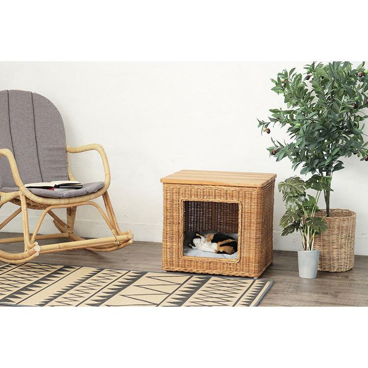 ペットハウス ペット ハウス クッション ラタン 籐 アジアン ナチュラル サイドテーブル 犬 猫 収納 ドッグハウス キャットハウス おしゃれ 北欧 代引不可 