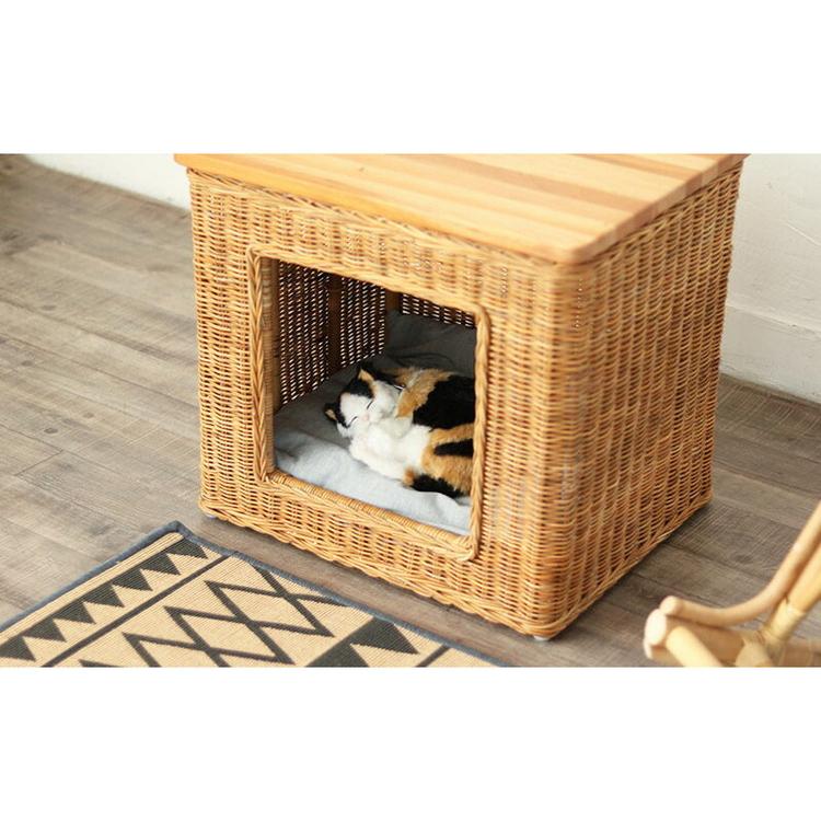 ペットハウス ペット ハウス クッション ラタン 籐 アジアン ナチュラル サイドテーブル 犬 猫 収納 ドッグハウス キャットハウス おしゃれ 北欧 代引不可 