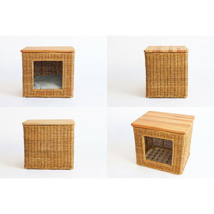 ペットハウス ペット ハウス クッション ラタン 籐 アジアン ナチュラル サイドテーブル 犬 猫 収納 ドッグハウス キャットハウス おしゃれ 北欧 代引不可 